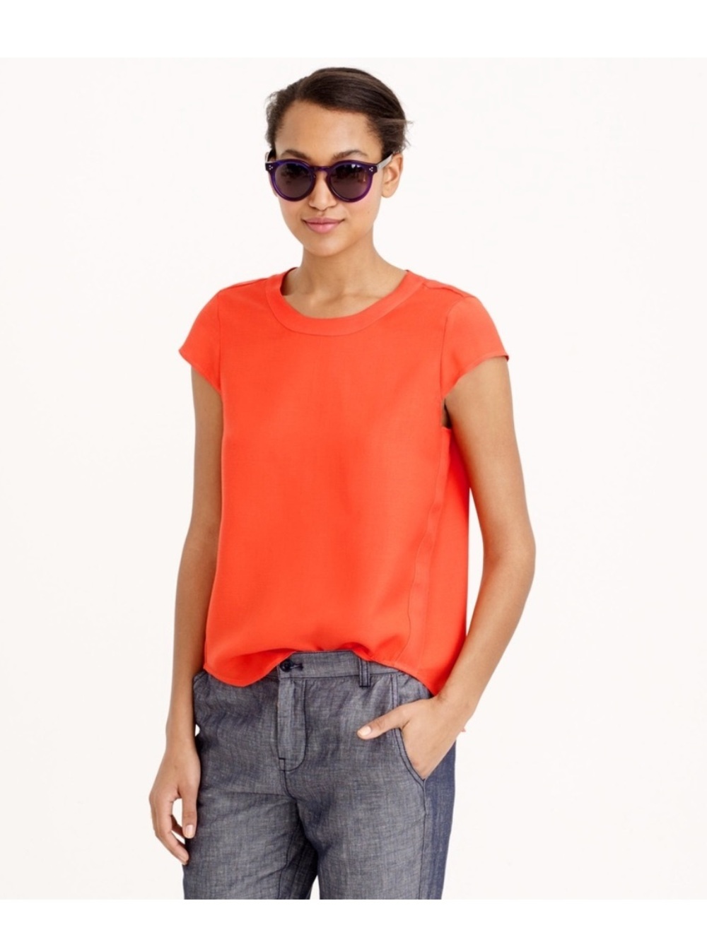 J. Crew Drapey Oxford Crepe Cap Sleeve Blouse